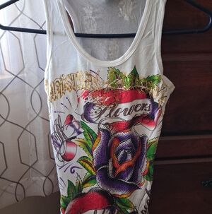 Christian Audigier Tank Top - White, Red and Purple